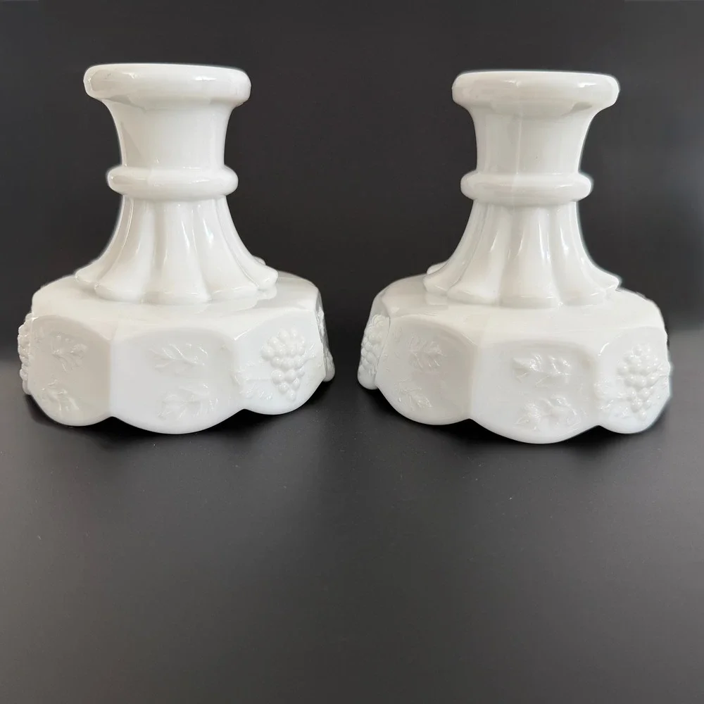 VINTAGE Westmoreland Milk Glass Grape Vine Candlestick Candle Holder White